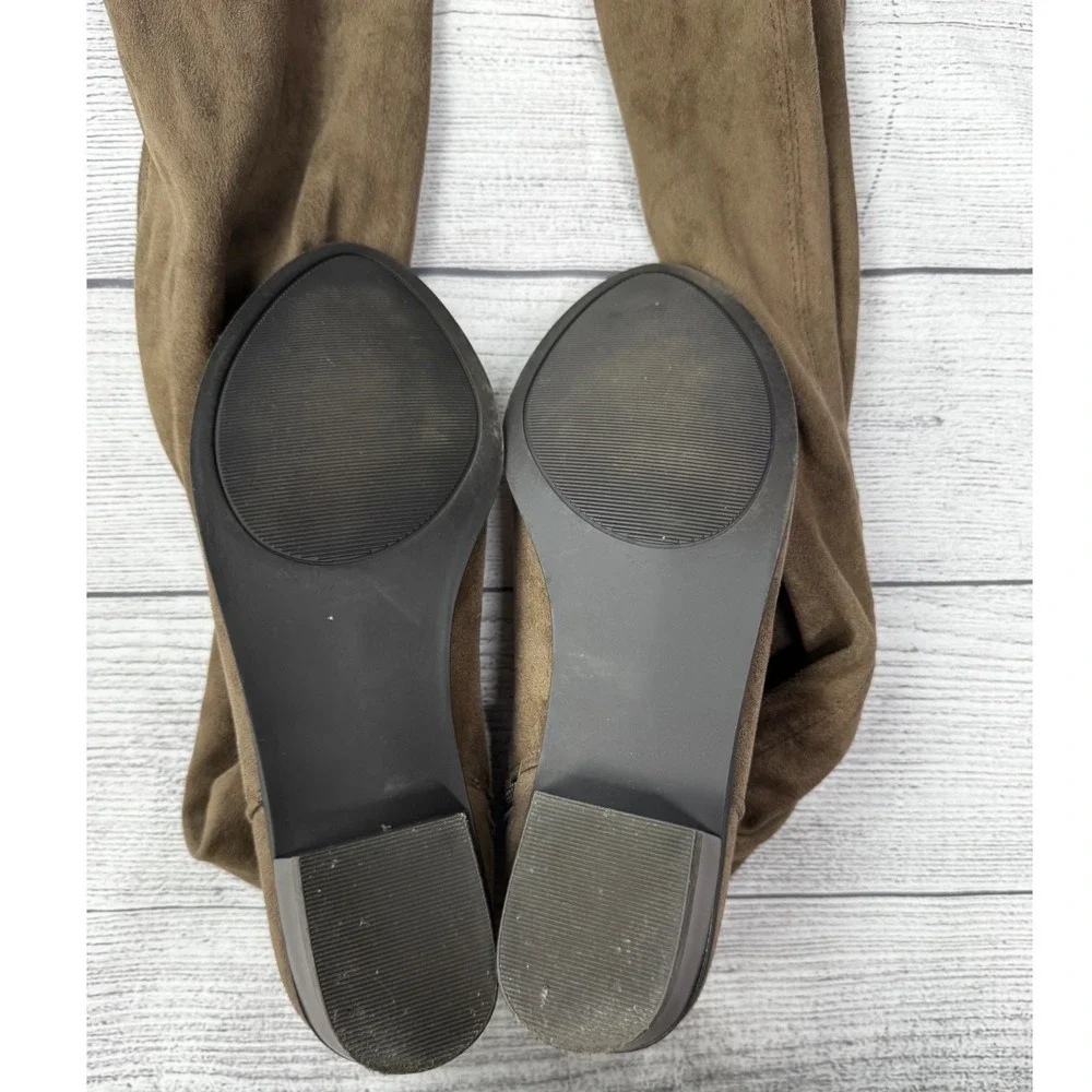 Womens Taupe Faux Suede Over The Knee OTK Boots Low Block Heel Back Tie Sz 8.5